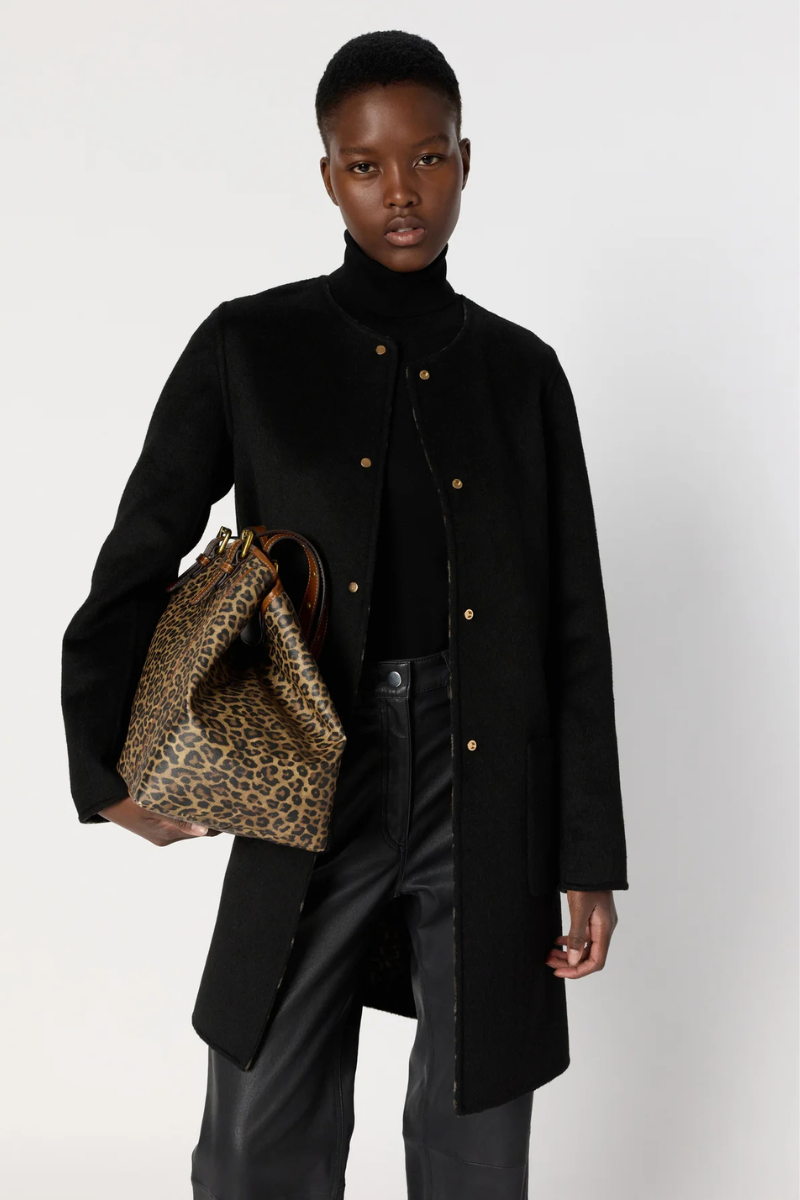 Gerard Darel, Matilda Reversible Plain and Leopard Coat - Marron