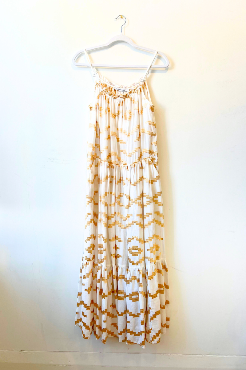 Greek Archaic Kori, Dress with Rhombus Straps- White/Gold