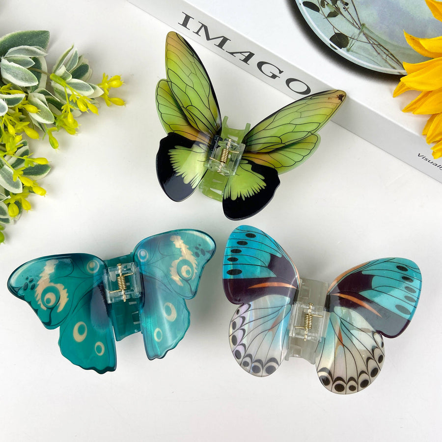 Hair Claw Clip, Colourful butterflies