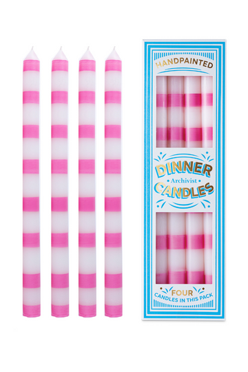 Archivist Gallery, Box of 4 Dinner Candles- Pink Stripe