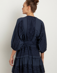 Greek Archaic Kori, Short Embroidered Dress- Navy