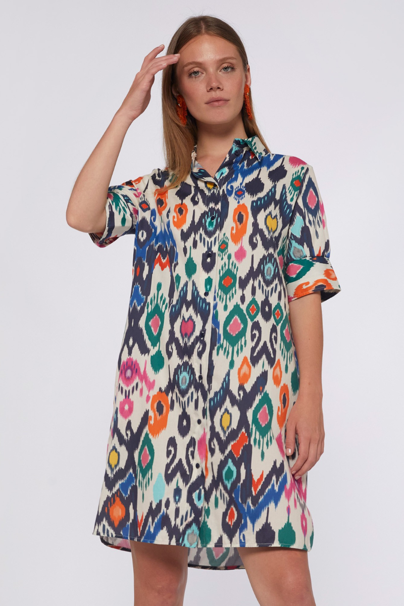 Vilagallo, Hester Print Dress-Multicolour Ikat