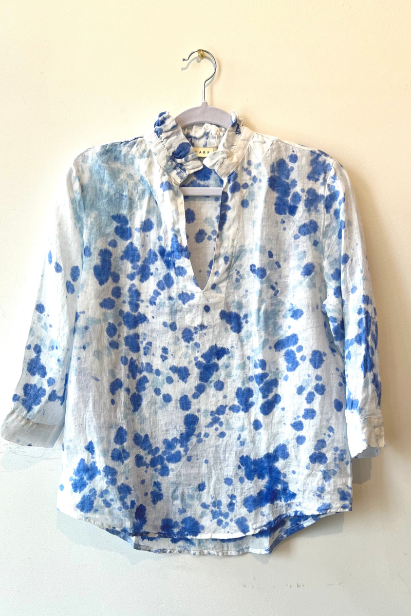 Stark, Annette Linen Tie Dye Top-Blue Dots