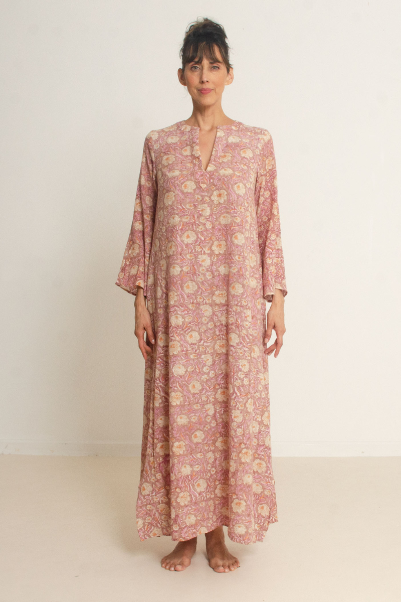 d heart d, Linen Caftan- Taupe Block Print