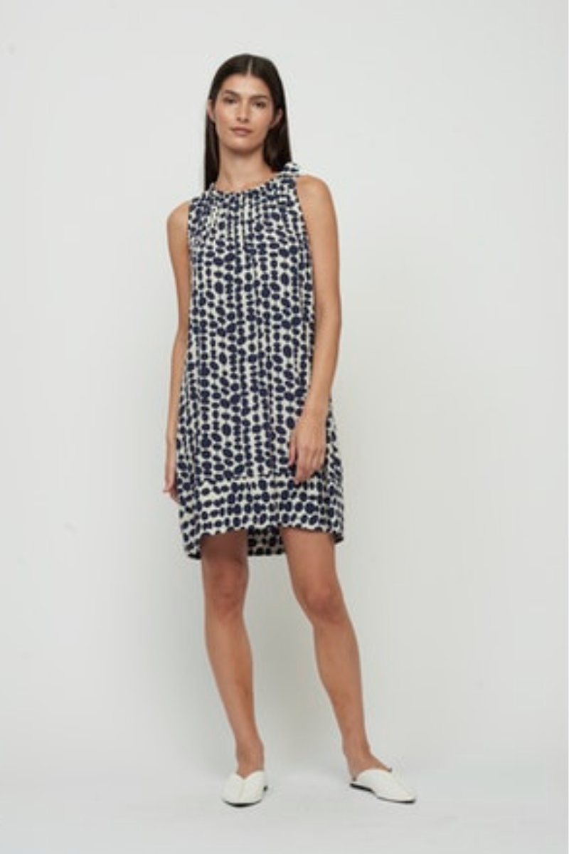 Pistache, Sleeveless Shift Dress- Navy Dots