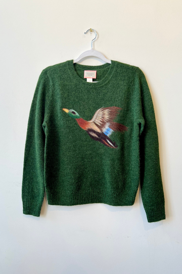 Quenna, Flying Mallard Crew Neck Sweater-Green