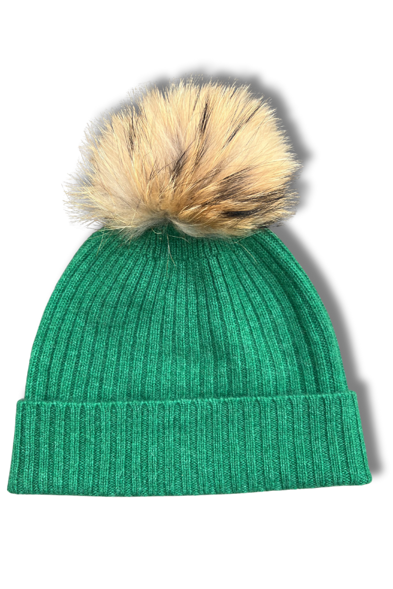 Cashmere Ribbed Hat with Pom Pom