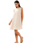 Haris Cotton, A-Line Linen Dress w/ Colour Block Panels- Orange/Beige