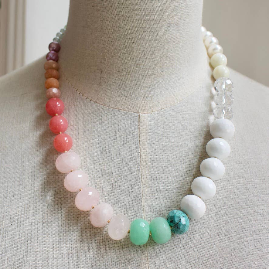 Linden Beaded Necklace-Pink Rutilated Quartz