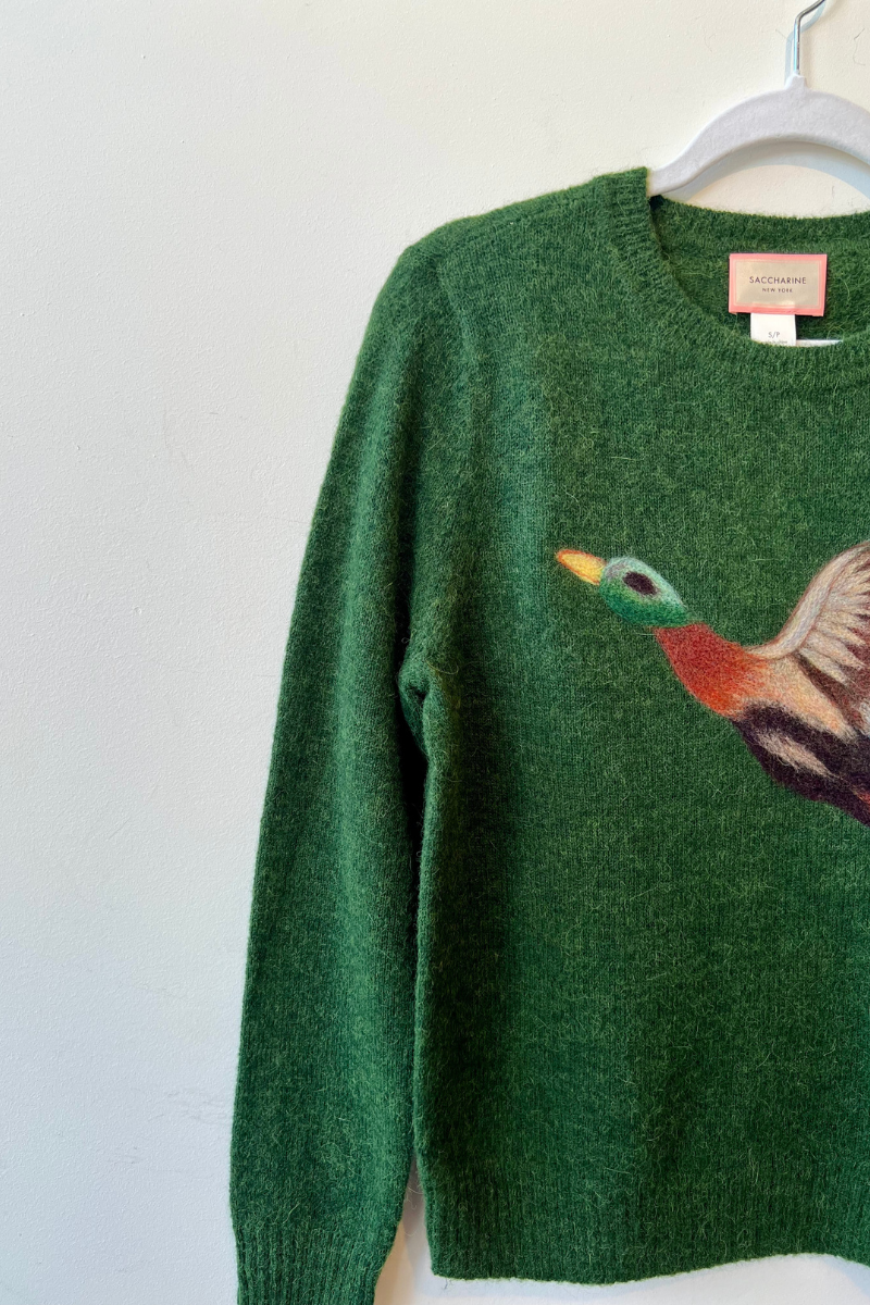 Quenna, Flying Mallard Crew Neck Sweater-Green