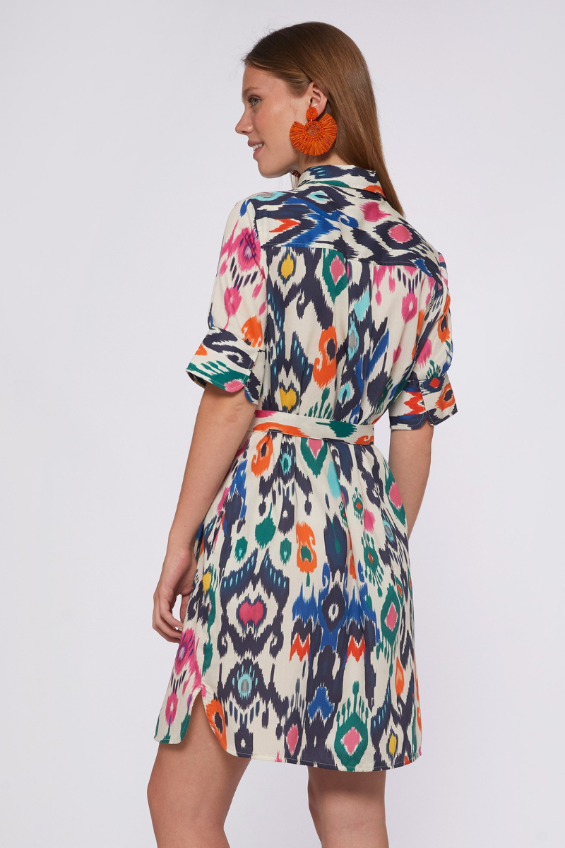 Vilagallo, Hester Print Dress-Multicolour Ikat