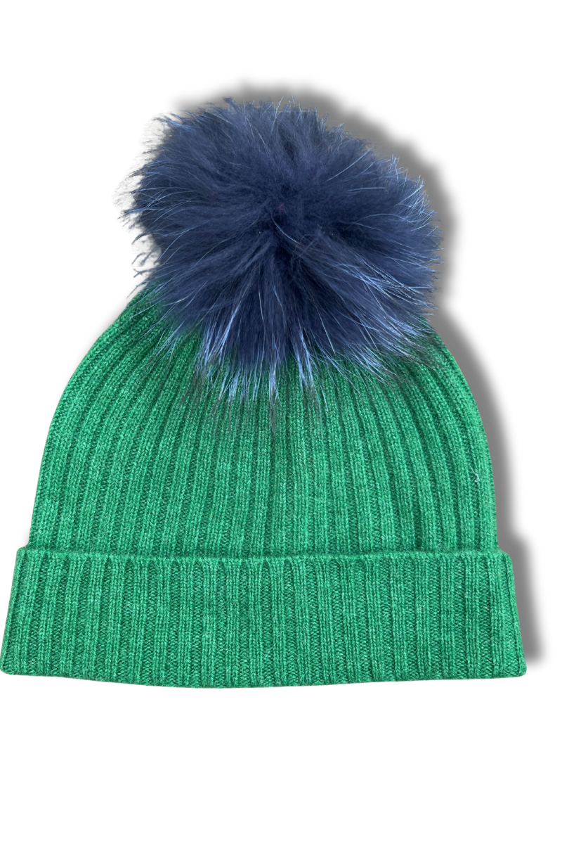 Cashmere Ribbed Hat with Pom Pom