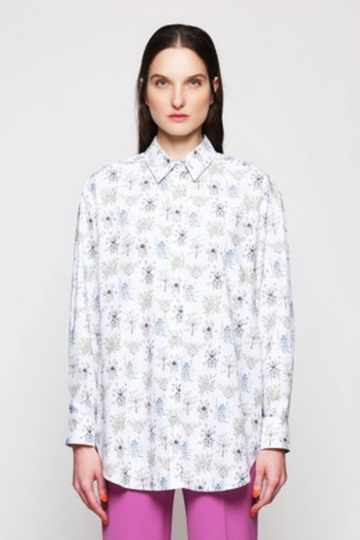 Mirto, White Figurative Print Shirt