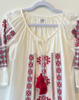 Delfina, Katarina Cotton Blouse- Red Blue