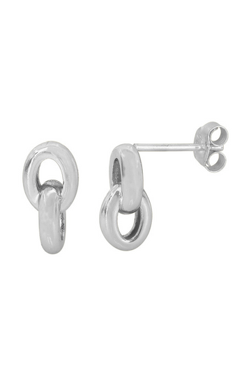 Silver Double Loop Stud Earrings