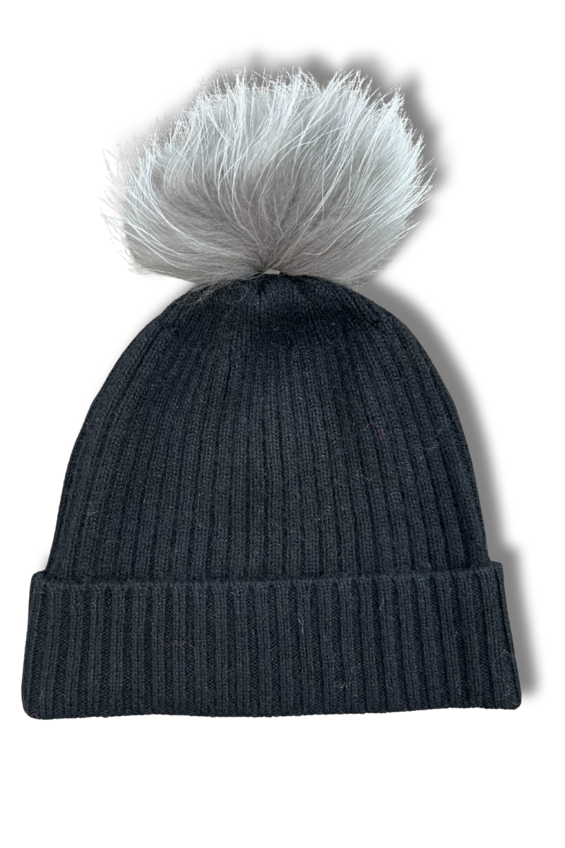 Cashmere Ribbed Hat with Pom Pom