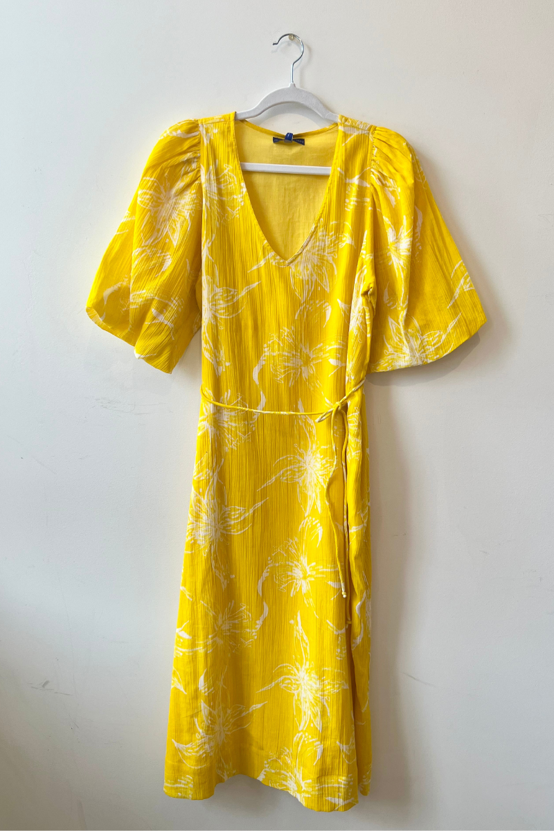 Ro's Garden, Naira Crinkle Maxi Dress- Yellow Celaya