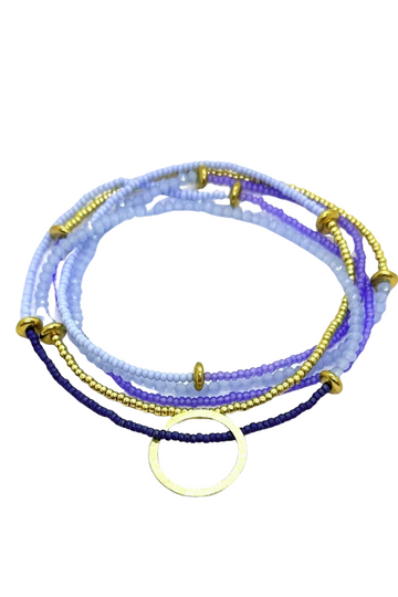 The Makery, Beaded Heartstring Necklace- Jacaranda Blue, Navy and Gold