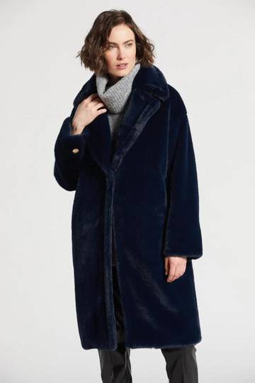 Adroit, Polly Faux Fur Coat- Midnight Blue