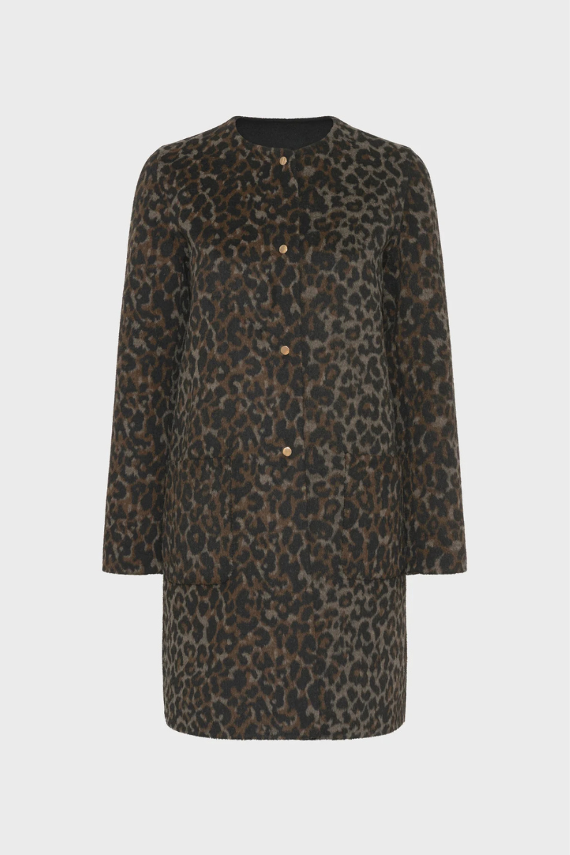 Gerard Darel, Matilda Reversible Plain and Leopard Coat - Marron