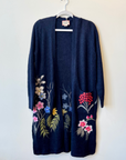 Quenna, Floral Garden Long Cardigan-Navy