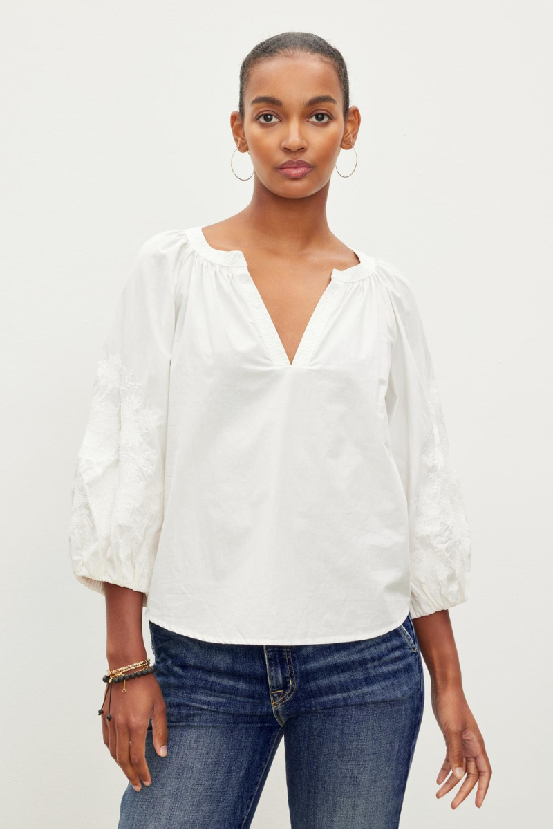 Velvet, Trina Tonal Embroidery Long Sleeve Top- Off White – Snapdragon ...