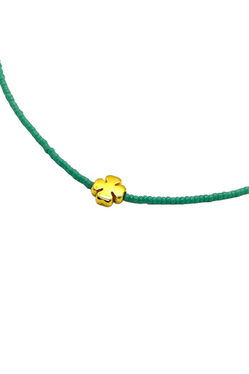 The Makery, Turquoise Lucky Bead Necklace with Gold Four-Leaf Clover