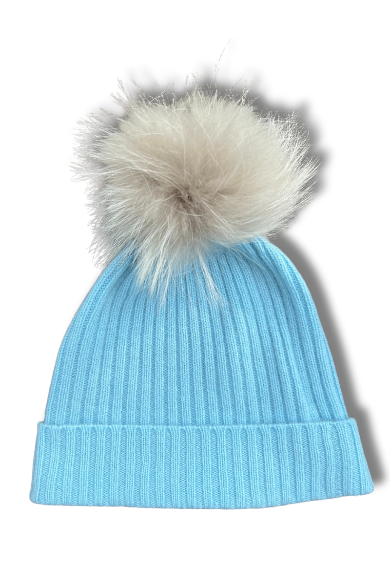 Cashmere Ribbed Hat with Pom Pom