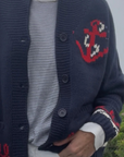 Varsity Cardigan - Navy Red Lobster with Trim
