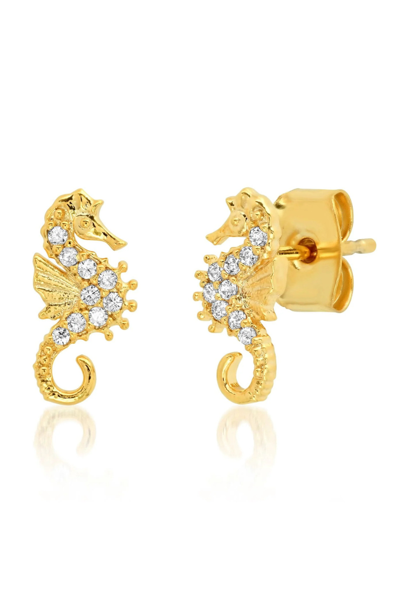 TAI, CZ Seahorse Studs - Gold