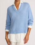Brochu Walker, V-Neck Layered Pullover Top - Air Blue Melange W/W
