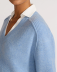 Brochu Walker, V-Neck Layered Pullover Top - Air Blue Melange W/W