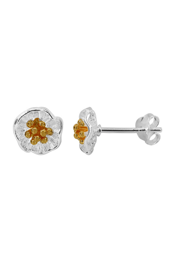 2 Tone Flower Stud Earrings- 8mm