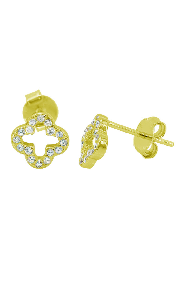 4 Leaf Clover Stud Earrings With Cubic Zirconia,