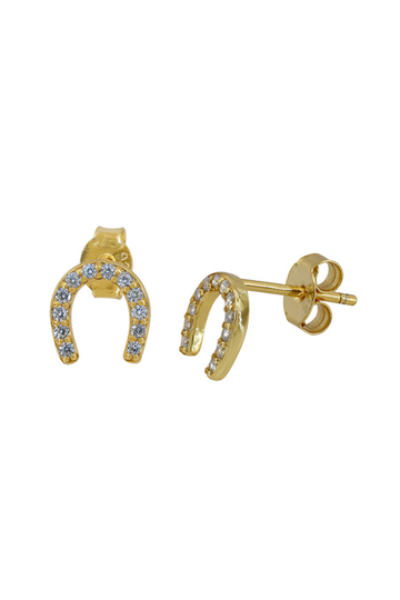 Horseshoe Stud Earrings With Cubic Zirconia