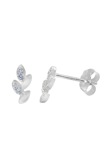 Leaves Stud Earrings With Cubic Zirconia- Rhodium