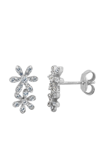 Double Flower Stud Earrings With Cubic Zirconia