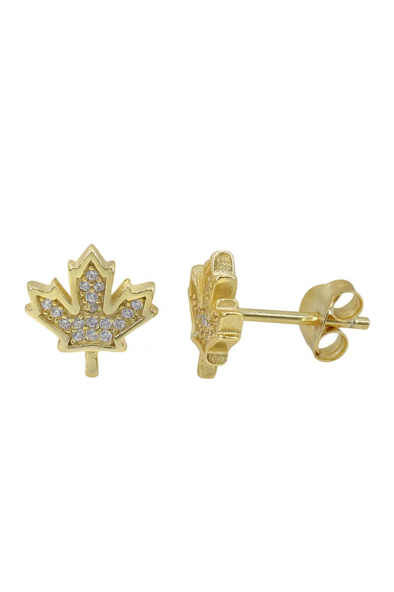 Maple Leaf Stud Earrings with cubic Zirconia