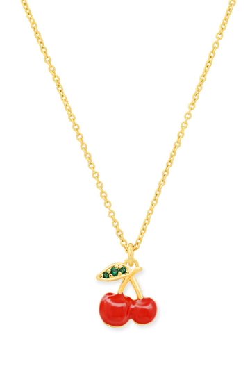 TAI, Enamel Cherry Pendant Necklace - Gold