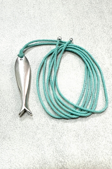 The Makery, Single Silver Fish on Blue Cord Necklace