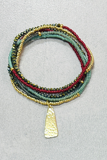 The Makery, Beaded Heartstring Necklace in Teal & Wine w/Gold Pendant