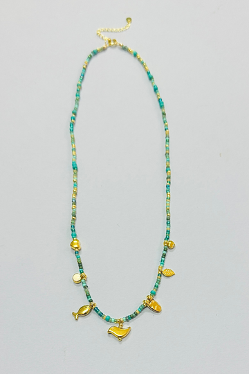 Turquoise & Gold Charm Necklace