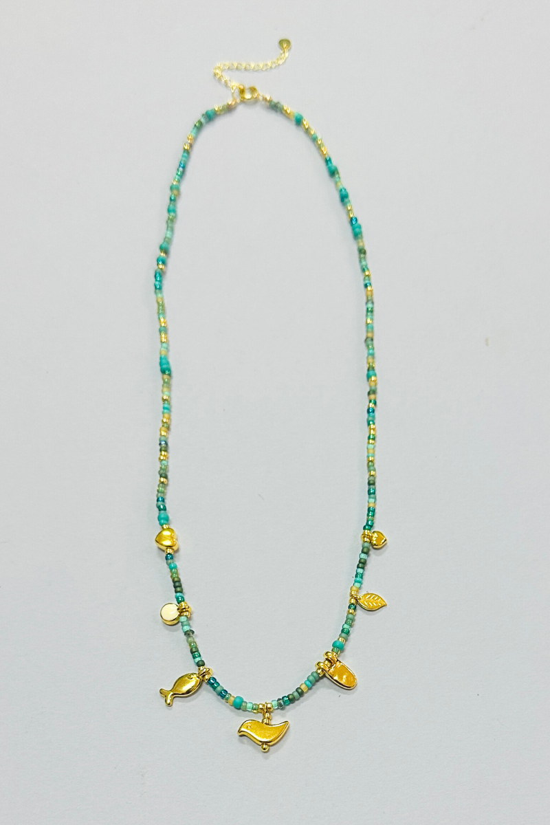 Turquoise & Gold Charm Necklace