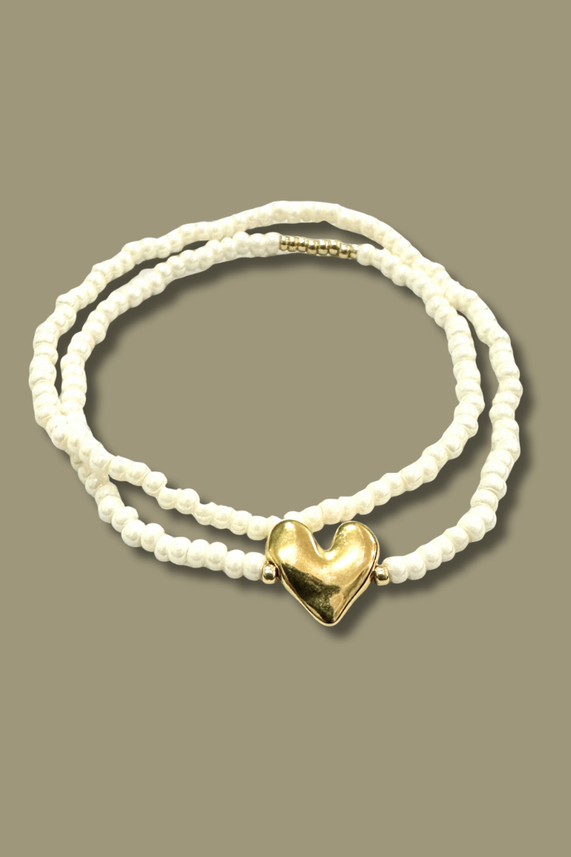 Gold Heart & Pearl Double Wrap Bracelet