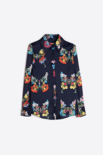 Vilagallo, Black Floral Shirt-No Bottom Stripe