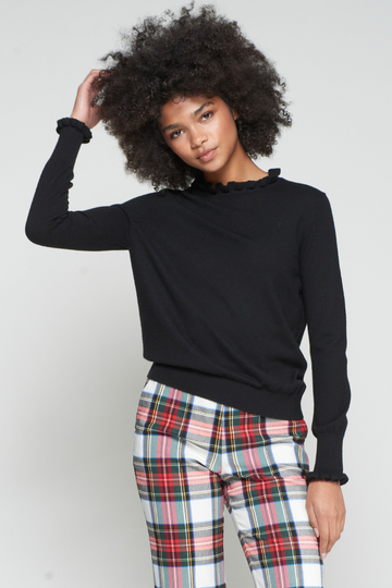 Vilagallo, Black Ruffle T-Neck Sweater