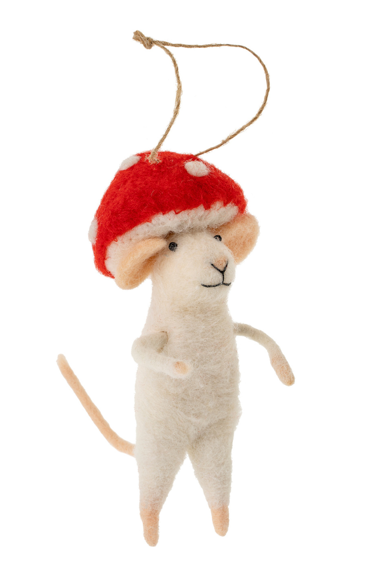 Indaba, Mushroom Mouse Holiday Ornament