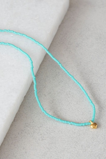 The Makery Collection, Makery Mini Heart Necklace - Sea Foam Blue and Gold