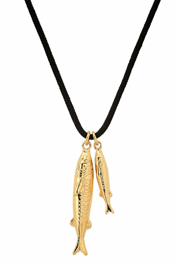 Tai, Double Fish corded Pendant Necklace- Gold