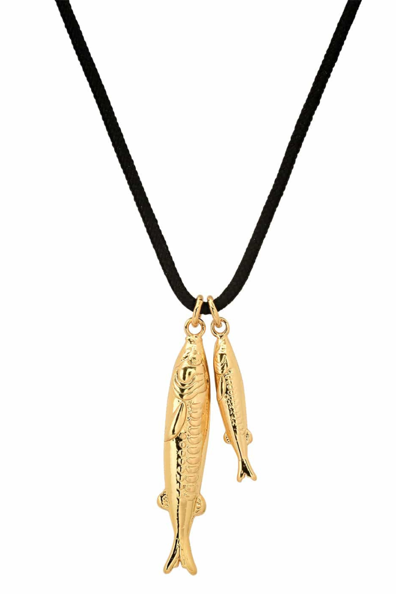 Tai, Double Fish corded Pendant Necklace- Gold
